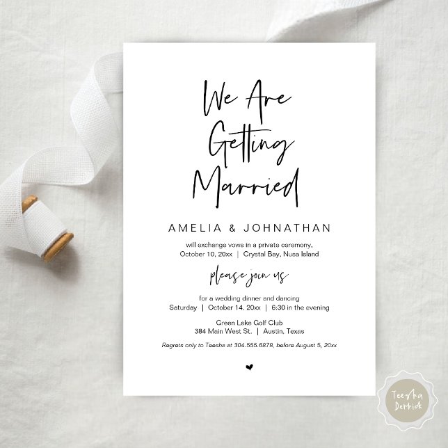 Invitación Nos casamos, cena de Elopement bailando yo (We are getting married, Elopement Dinner Dancing Lunch Brunch Invitation Card, PDF, Black White)
