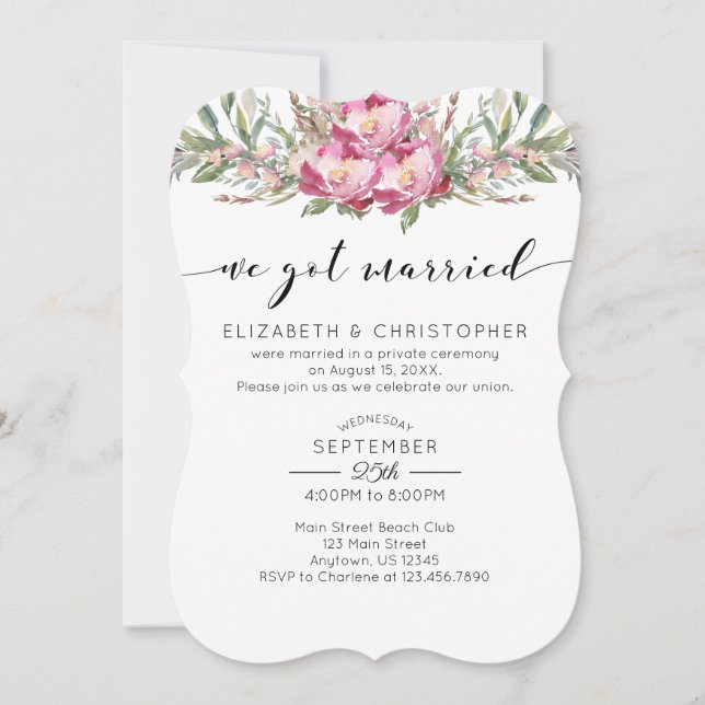 Invitación Nos Casamos Con El Boda Floral Rosa Elopement (Anverso)