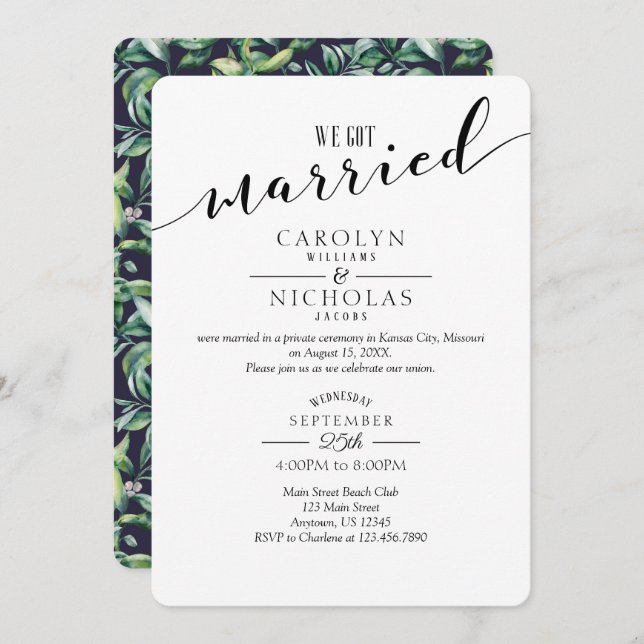 Invitación Nos Casamos Con La Fiesta De La Boda De La Verdemi (Anverso / Reverso)