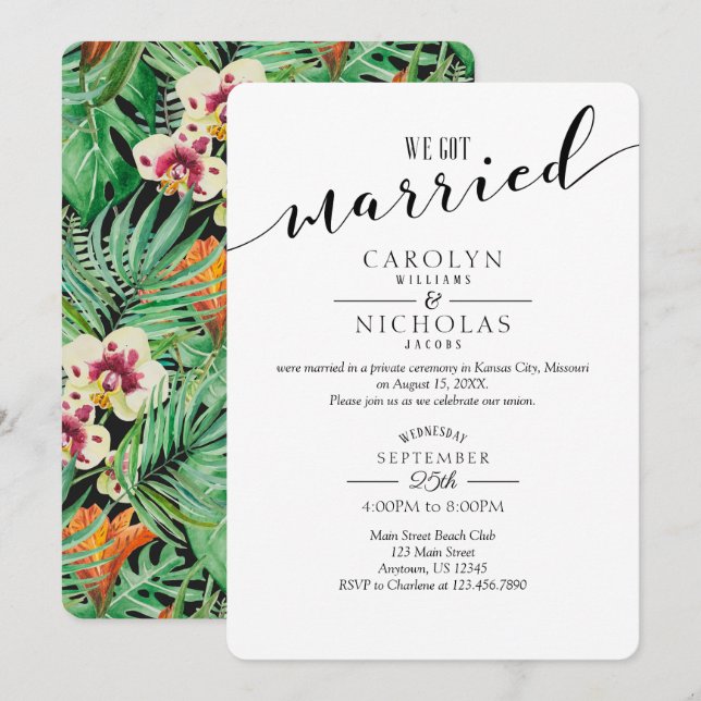 Invitación Nos Casamos Con La Fiesta Floral De Bodas Tropical (Anverso / Reverso)