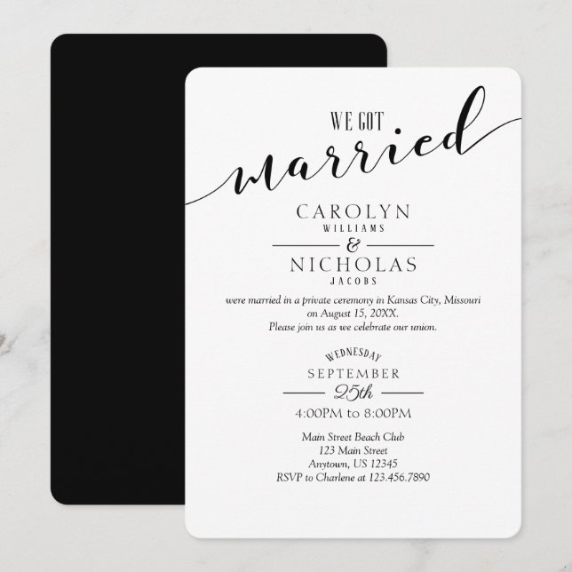 Invitación Nos Casamos Con La Simple Fiesta De La Boda Blanca (Anverso / Reverso)