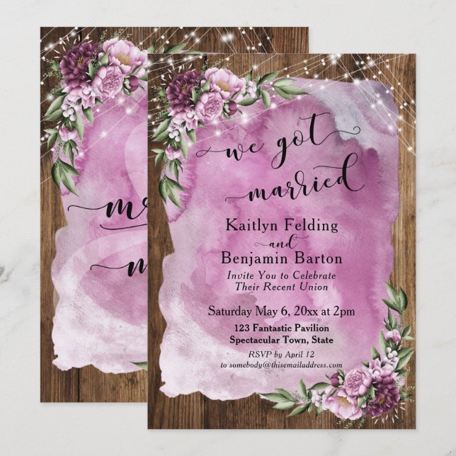 Invitación Nos Casamos De Flores De Acuarela Rústica Y Luces (Anverso / Reverso)
