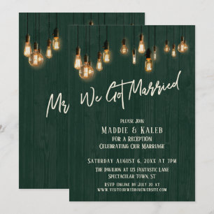 Invitación Nos Casamos De Luces Edison De Madera Verde Oscura