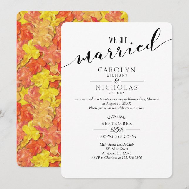 Invitación Nos Casamos En La Fiesta De La Boda De Otoño (Anverso / Reverso)
