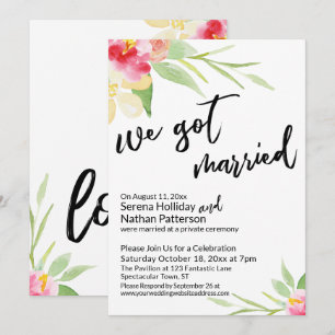 Invitación Nos Casamos Escritura Informal Flores Acuarela