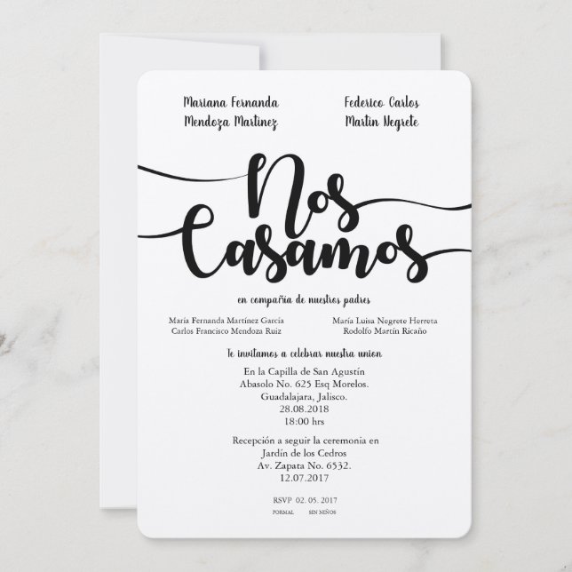 INVITACIÓN NOS CASAMOS ESPAÑOL DE WEDDIN (Anverso)