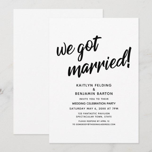 Invitación "¡Nos Casamos!" Evento de Recepción de Boda del Gu (Anverso / Reverso)