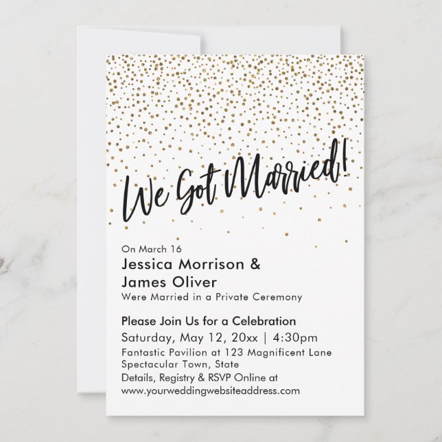 Invitación ¡Nos Casamos! Faux Gold Purpurina Confetti (Anverso)