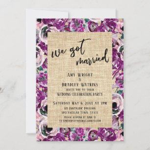 Invitación Nos Casamos Fiesta de Arpillera Floral Pintada de