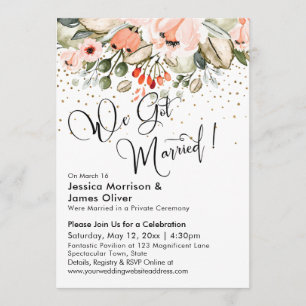 Invitación ¡Nos Casamos! Florales Rosados y Confeti Dorado