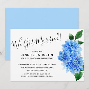 Invitación ¡Nos Casamos! Flores de Dalia de Acuarela Azul