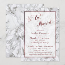 Invitación Nos Casamos Guión de Mármol de Oro Rosa Recepción