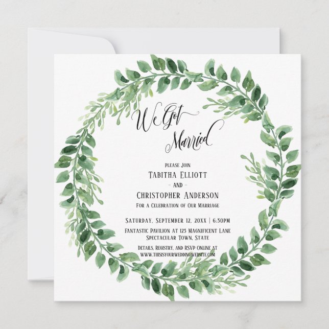 Invitación Nos Casamos Guión Elaborado Corona Verde (Anverso)