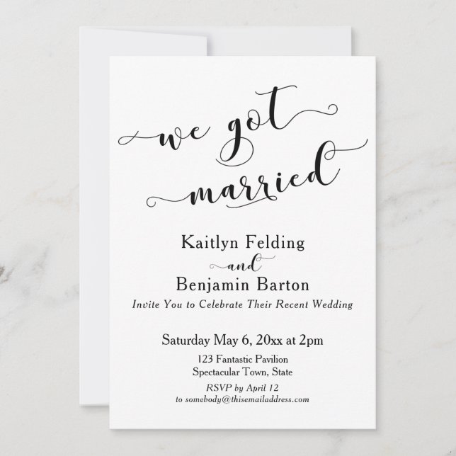 Invitación Nos Casamos Guión Recepción Blanco y Negro (Anverso)