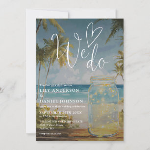 Invitación Nos Casamos Jarrón de Mason con Palmeras de Playa