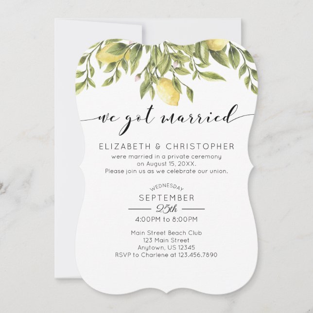 Invitación Nos Casamos, Lemons Greenery Boda Elopement (Anverso)