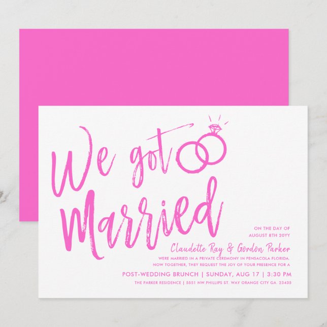 Invitación Nos Casamos| Pink post Boda Brunch (Anverso / Reverso)