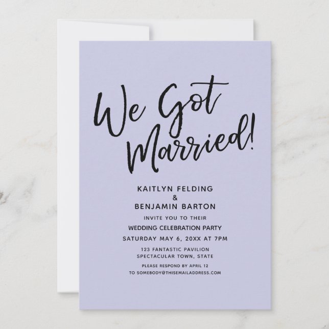 Invitación ¡Nos Casamos! Recepción Casual Sencilla de Lavanda (Anverso)