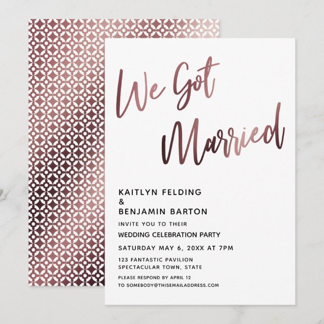 Invitación Nos Casamos Recepción de Boda de Oro Rosa (Anverso / Reverso)