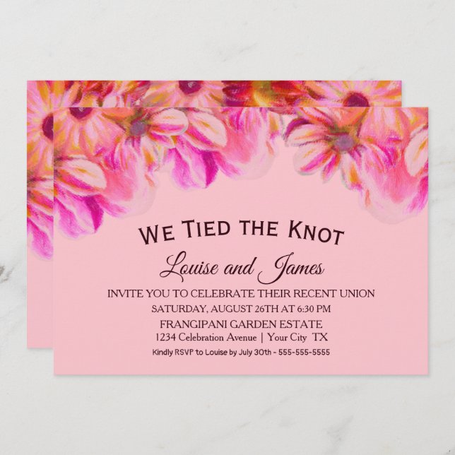 Invitación Nos Casamos Recepción de Boda Floral Rosa (Anverso / Reverso)