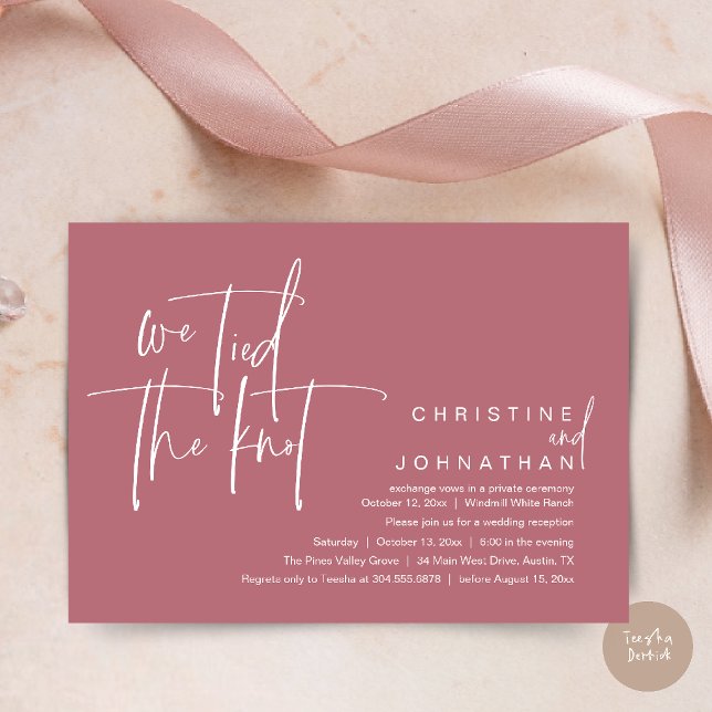 Invitación Nos casamos, Recepción de boda moderna (We tied the knot, Modern wedding reception dinner party Invitation card in dusty rose)