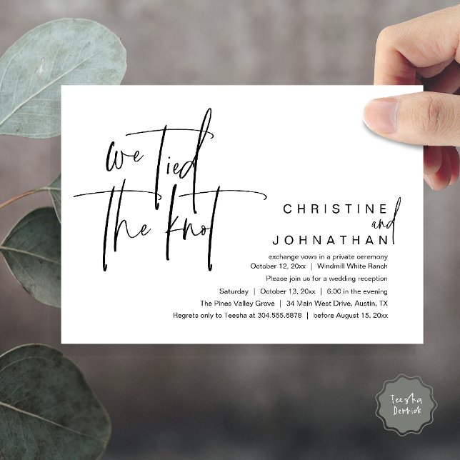 Invitación Nos casamos, Recepción de boda moderna (We tied the knot, Modern wedding reception dinner party Invitation card in black and white)