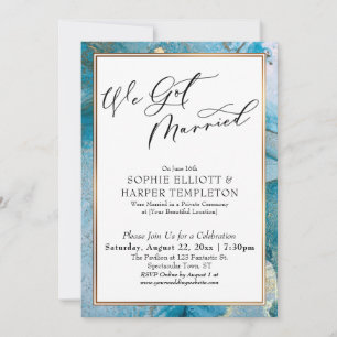 Invitación Nos Casamos Recepción de Tinta Azul y Dorado solam