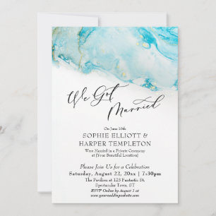 Invitación Nos Casamos Recepción de Tinta Azul y Dorado solam