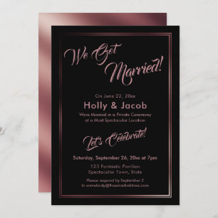 Invitación Nos Casamos Recepción Rosa Dorado Sobre Negro
