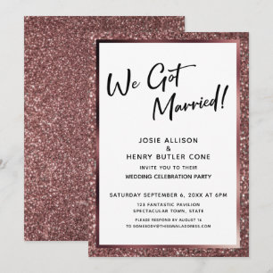 Invitación ¡Nos Casamos! Rose Gold Glitter Solo para Recepcio