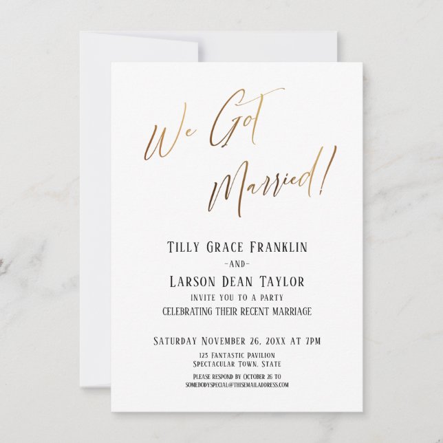 Invitación ¡Nos Casamos! Simple Oro Elegante Simple (Anverso)