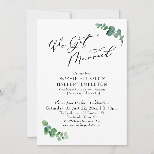 Invitación Nos Casamos Solo Con La Recepción Simple De Eucali (Anverso)