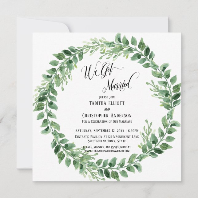 Invitación Nos Casamos Solo Con Recepción De Vela Verde. (Anverso)