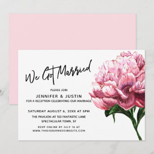 Invitación Nos Casamos Tipografía, Peonía Acuarela Rosa
