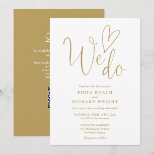 Invitación Nos encanta el corazón QR Código Moda Boda de oro