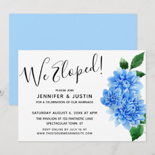 Invitación ¡Nos escapamos! Flores de Dahlia acuarela azul, mo