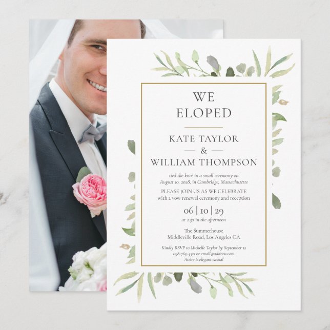 Invitación Nos escapamos Foto de boda con vegetación (Anverso / Reverso)