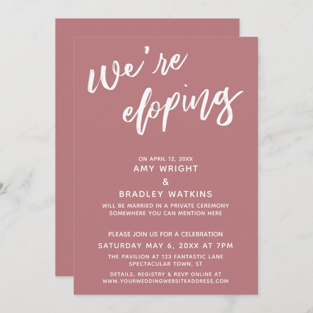 Invitación Nos escapamos Fuente de escritura simple Dusty Ros (Anverso / Reverso)