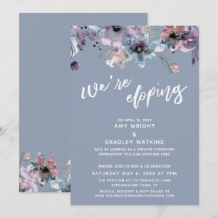 Invitación Nos Escapamos Guión Azul Polvoriento Flores Acuare