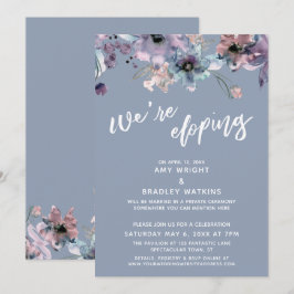 Invitación Nos escapamos Guión Flores Acuarela Azul Polvo