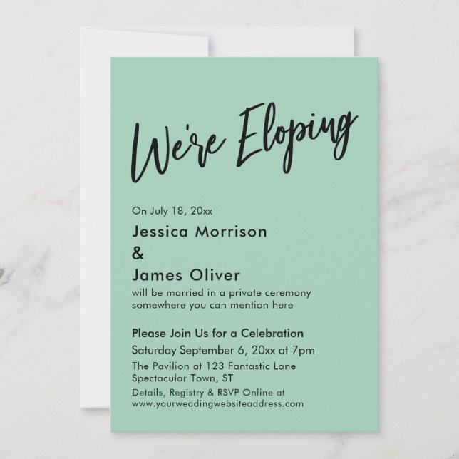 Invitación Nos escapamos Minimal Caligrafía Verde Claro (Anverso)