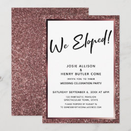 Invitación ¡Nos escapamos! Recepción con brillo dorado rosado