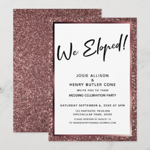 Invitación ¡Nos escapamos! Recepción con brillo dorado rosado