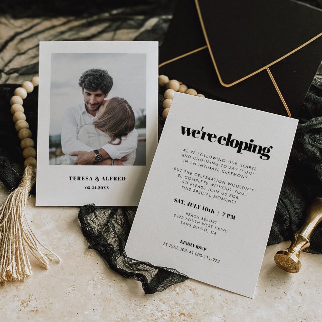 Invitación Nos escapamos Simple Chic & Elegante Foto (Subido por el creador)