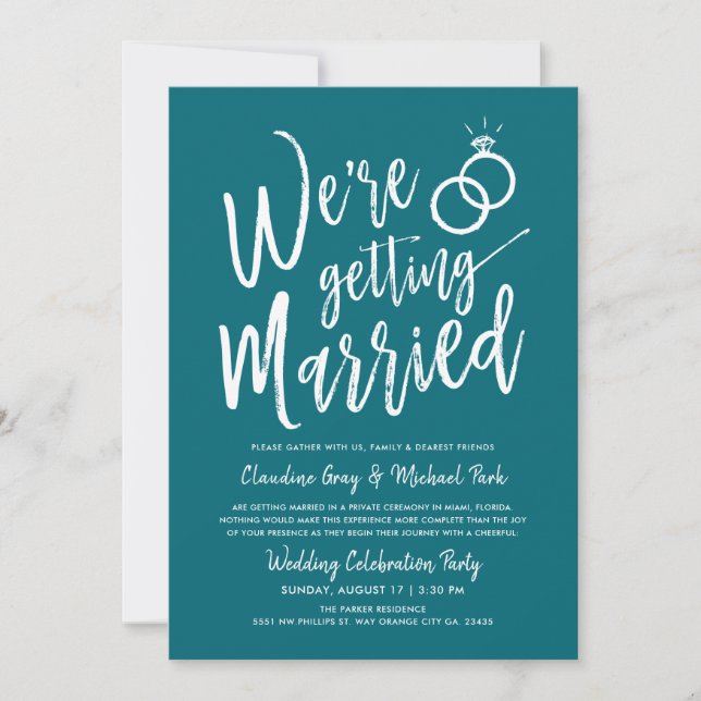 Invitación Nos estamos casando | Boda tras Fiesta Verde azula (Anverso)