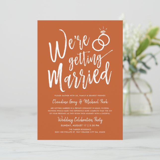 Invitación Nos estamos casando con Terracota post-Boda (Anverso de pie)