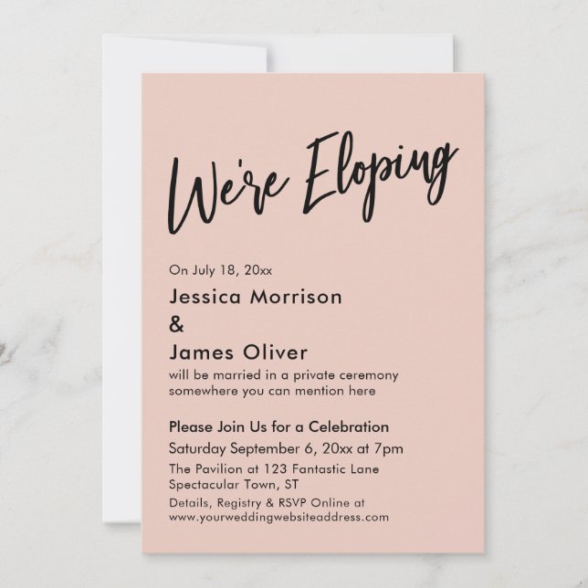 Invitación Nos estamos escapando Minimal Blush Rosa con letra (Anverso)