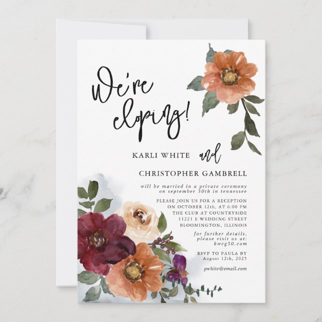 Invitación Nos estamos escapando Recepción floral de otoño co (Anverso)