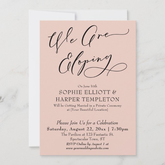 Invitación Nos estamos escapando, Simple Celebración de Rosa  (Anverso)