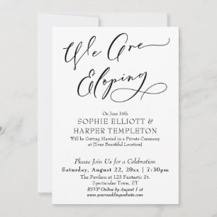 Invitación Nos estamos fugando, sencilla celebración en blanc